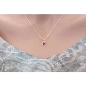 Sterling Silver Tiny Red January Crystal Birthstone Charm Necklace